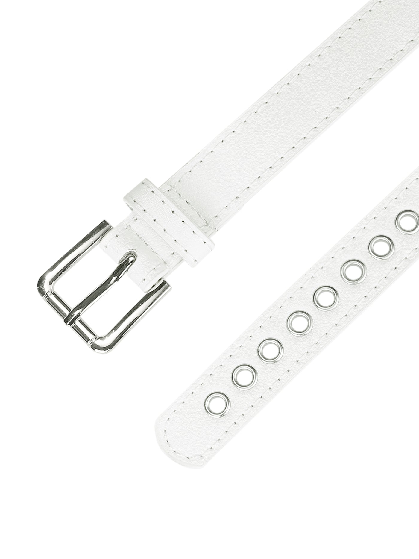 Allegra K Women Grommet Belt PU Leather Metal Buckle Skinny Waist Hollow Belts