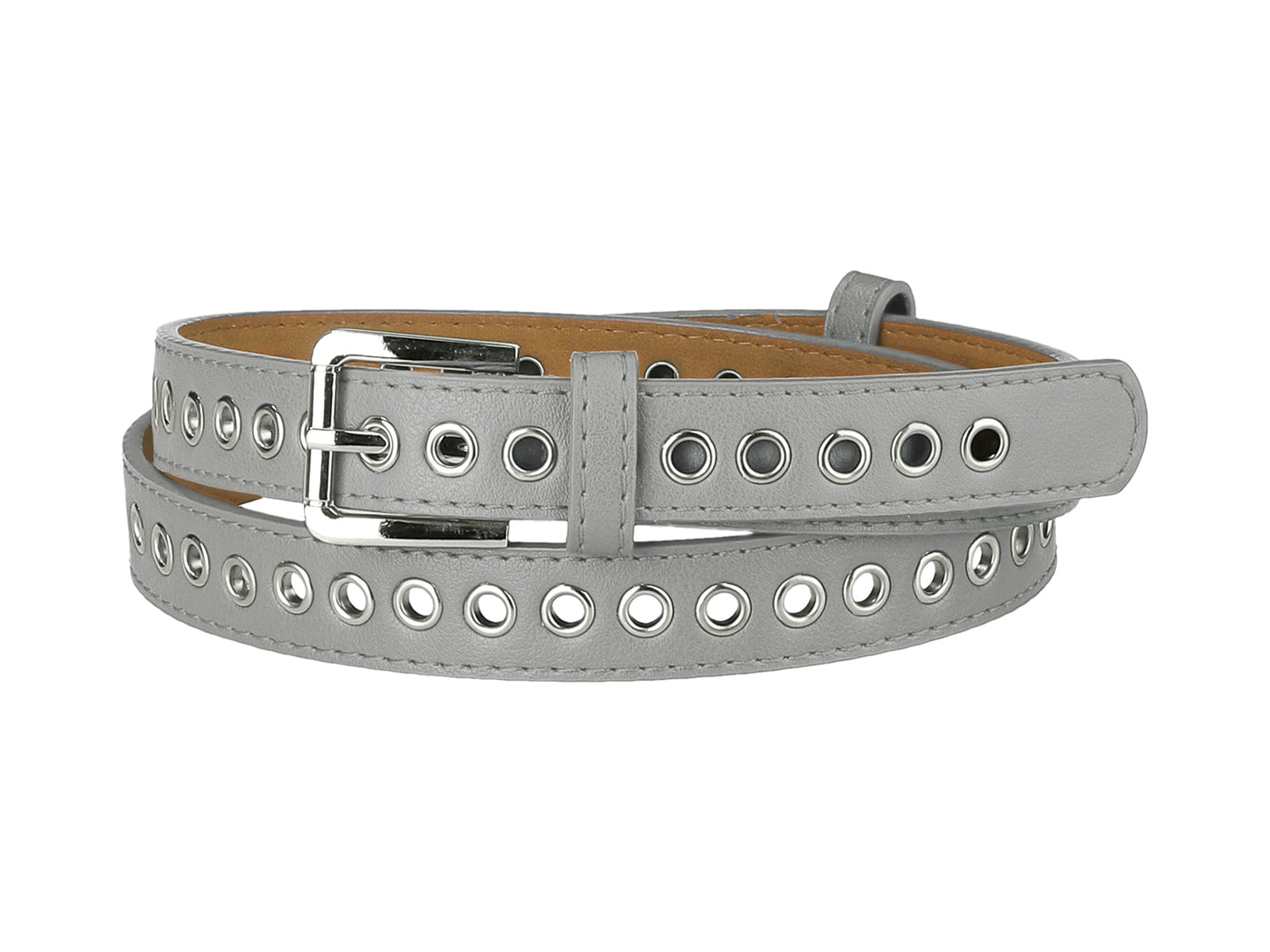 Allegra K Women Grommet Belt PU Leather Metal Buckle Skinny Waist Hollow Belts