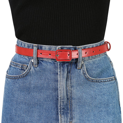 Rectangle Pin Buckle Skinny Leather Pants Dress Thin Waist Belt