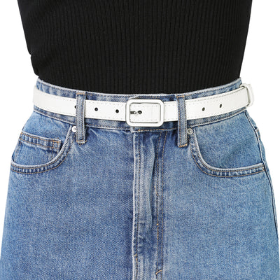Rectangle Pin Buckle Skinny Leather Pants Dress Thin Waist Belt
