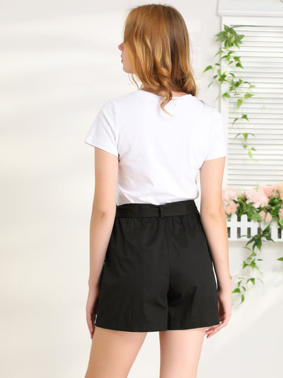 Casual Elastic Waist Bow Tie Work Belted Shorts Skorts Skirt