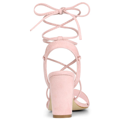 Open Toe Ankle Lace Up Block High Heel Sandals