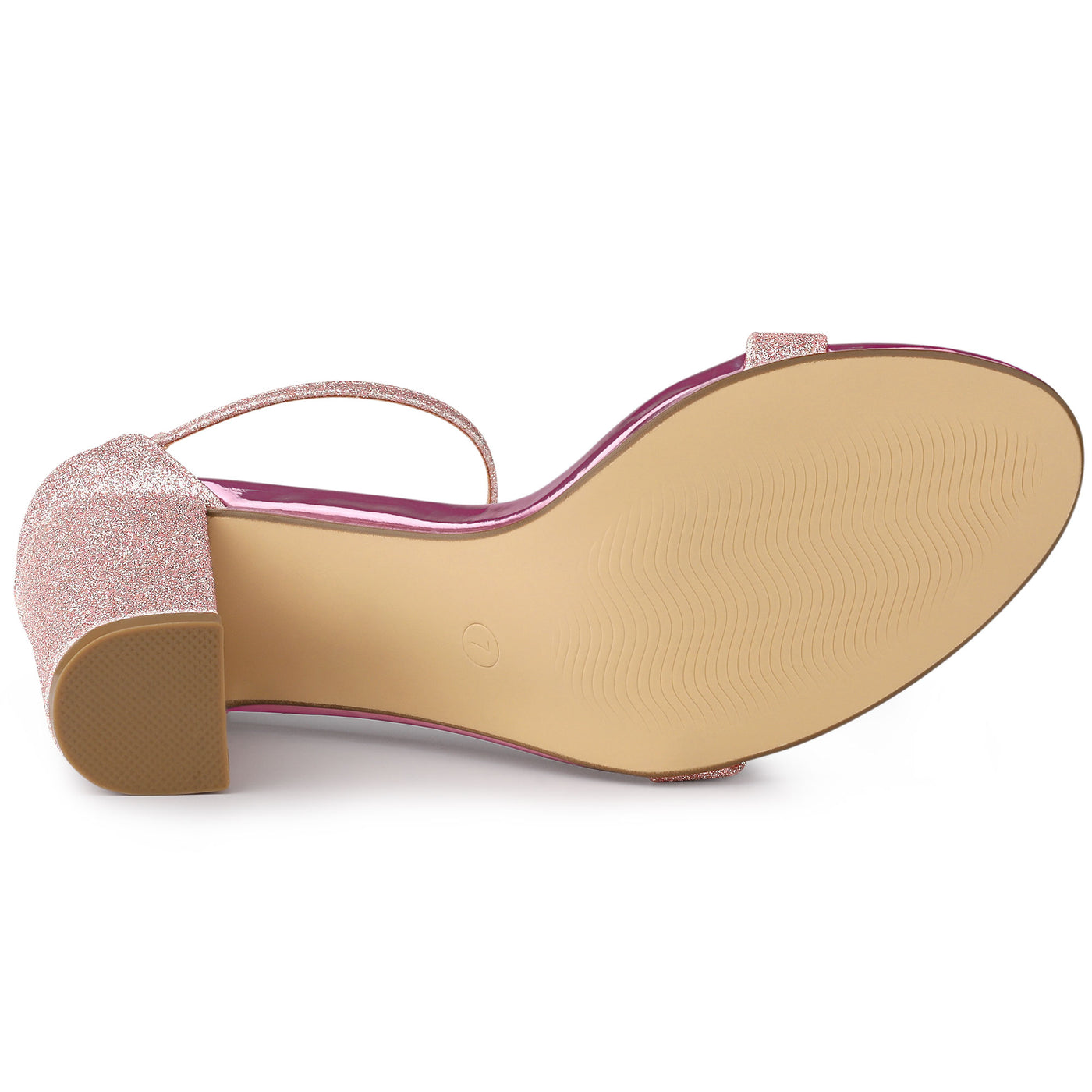 Allegra K Glitter Ankle Strap Chunky Heel Sandals