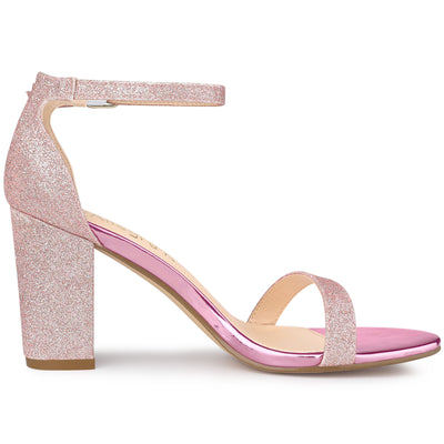Glitter Ankle Strap Chunky Heel Sandals
