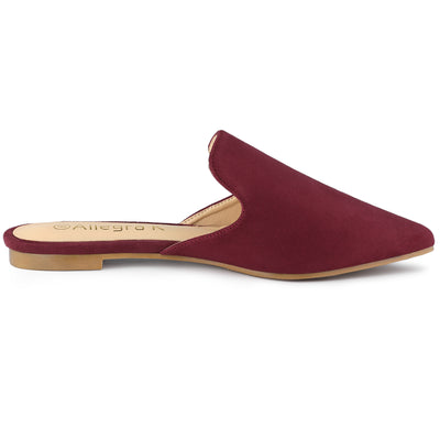 Faux Suede Pointed Toe Flat Slip On Slides Mules
