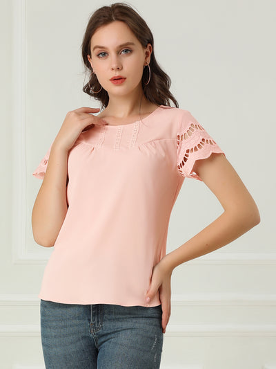 Lace Crochet Short Sleeve Solid Tops Blouse