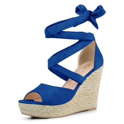 Faux Suede Lace Up Espadrille Wedge Heel Sandals