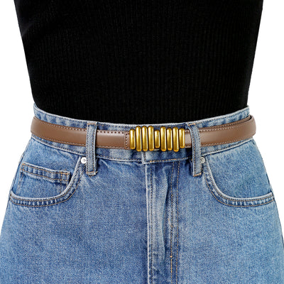 Women's Faux Leather Belts Jeans Dress Thin Waist Belt with Chic Designer Buckle