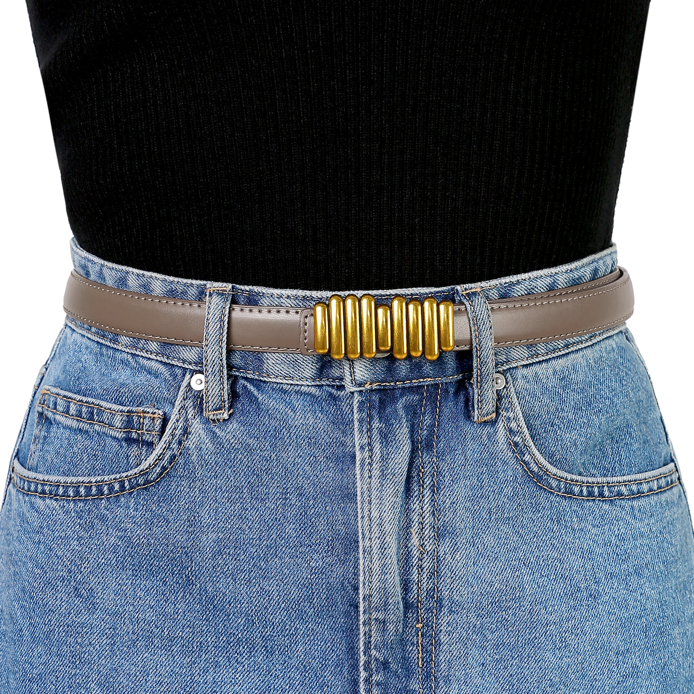 Allegra K Women's Faux Leather Belts Jeans Dress Thin Waist Belt with Chic Designer Buckle