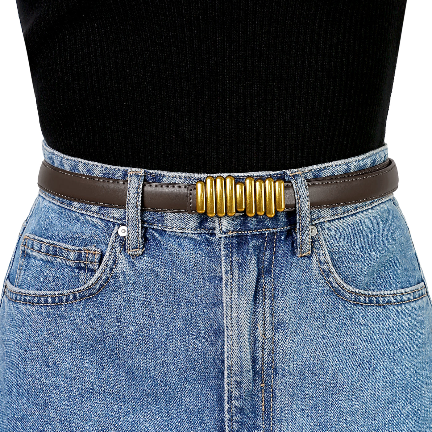 Allegra K Women's Faux Leather Belts Jeans Dress Thin Waist Belt with Chic Designer Buckle