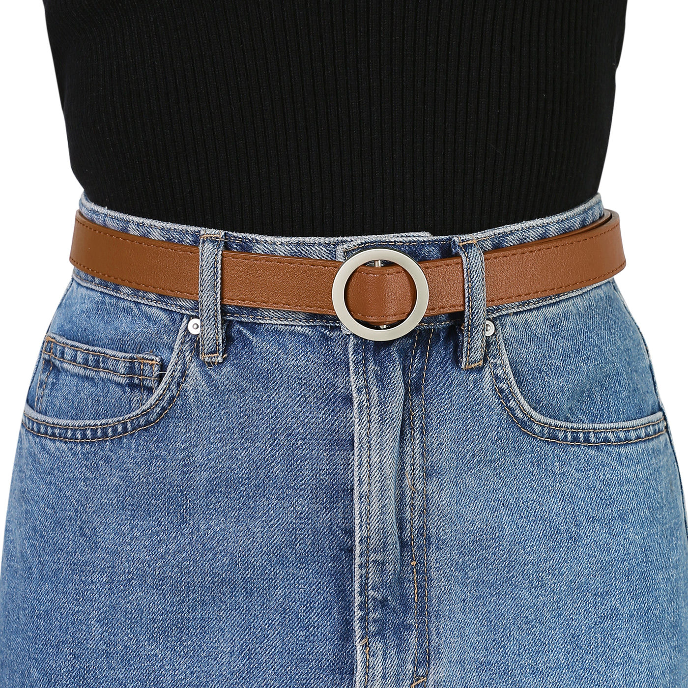 Allegra K O Ring Metal Buckle Thin Nonporous Jeans Dress Waist Belt