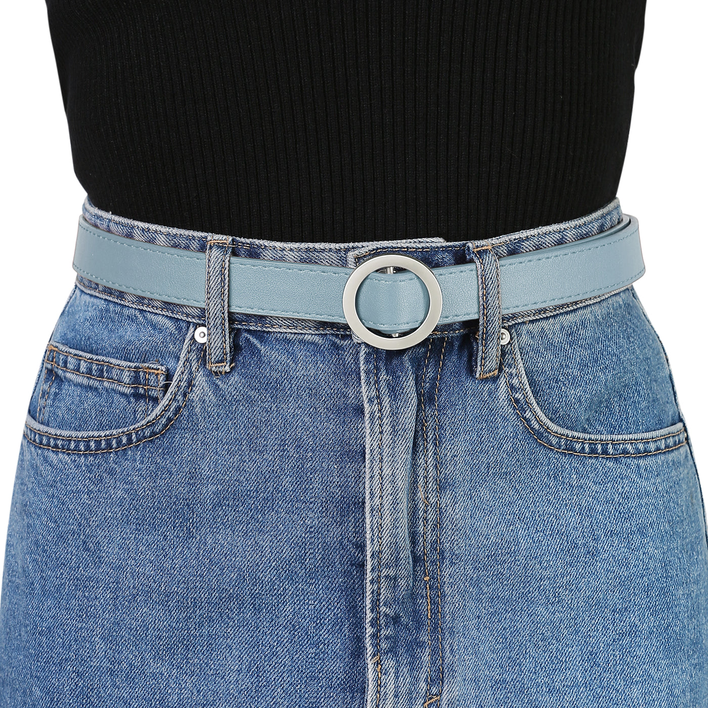 Allegra K O Ring Metal Buckle Thin Nonporous Jeans Dress Waist Belt