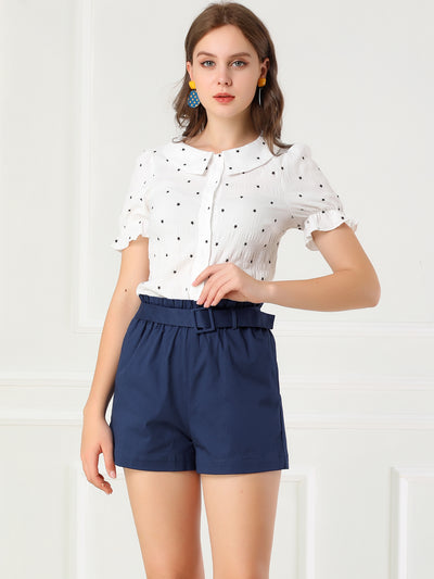 Belted Cotton Casual A-Line Office High Waist Shorts