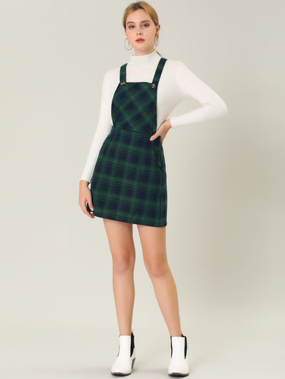 Overall Bib Plaid Adjustable Strap Pinafore Mini Suspender Skirt