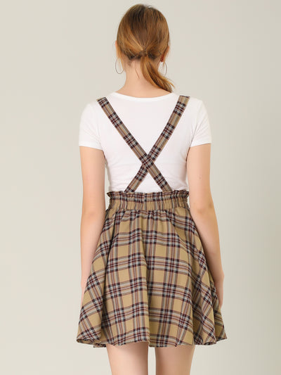 Plaid Pleated Mini Tartan Overall Skater Suspender Skirt