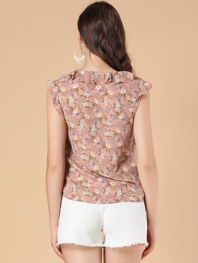Ruffle Sleeveless Button Up Shirt Floral Blouse