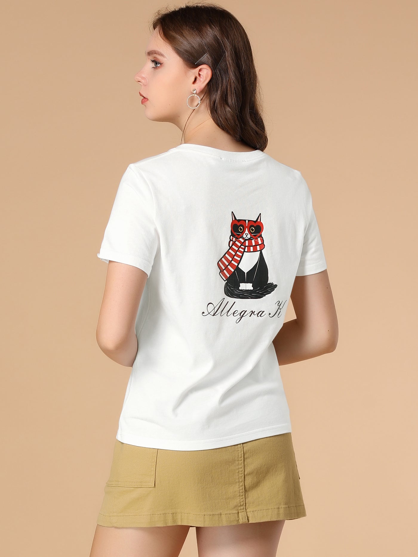 Allegra K Cotton Casual Printed Short Sleeve Crew Neck Graphic T-Shirt