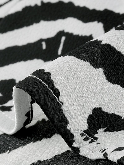 Zebra Printed Long Sleeve Square Neck Tie Waist Crop Top