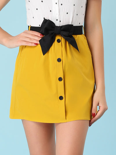 Summer Button Decor Vintage High Waist Bow Tie Mini Skirt