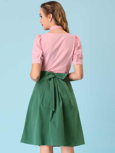 Casual High Waist A-Line Bow Back Knee Length Skirt