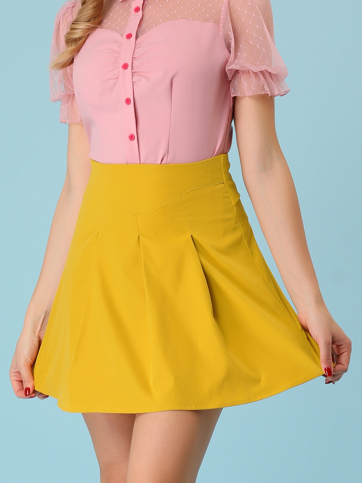Allegra K Summer A-Line High Waist Tie Back Mini Short Skirt