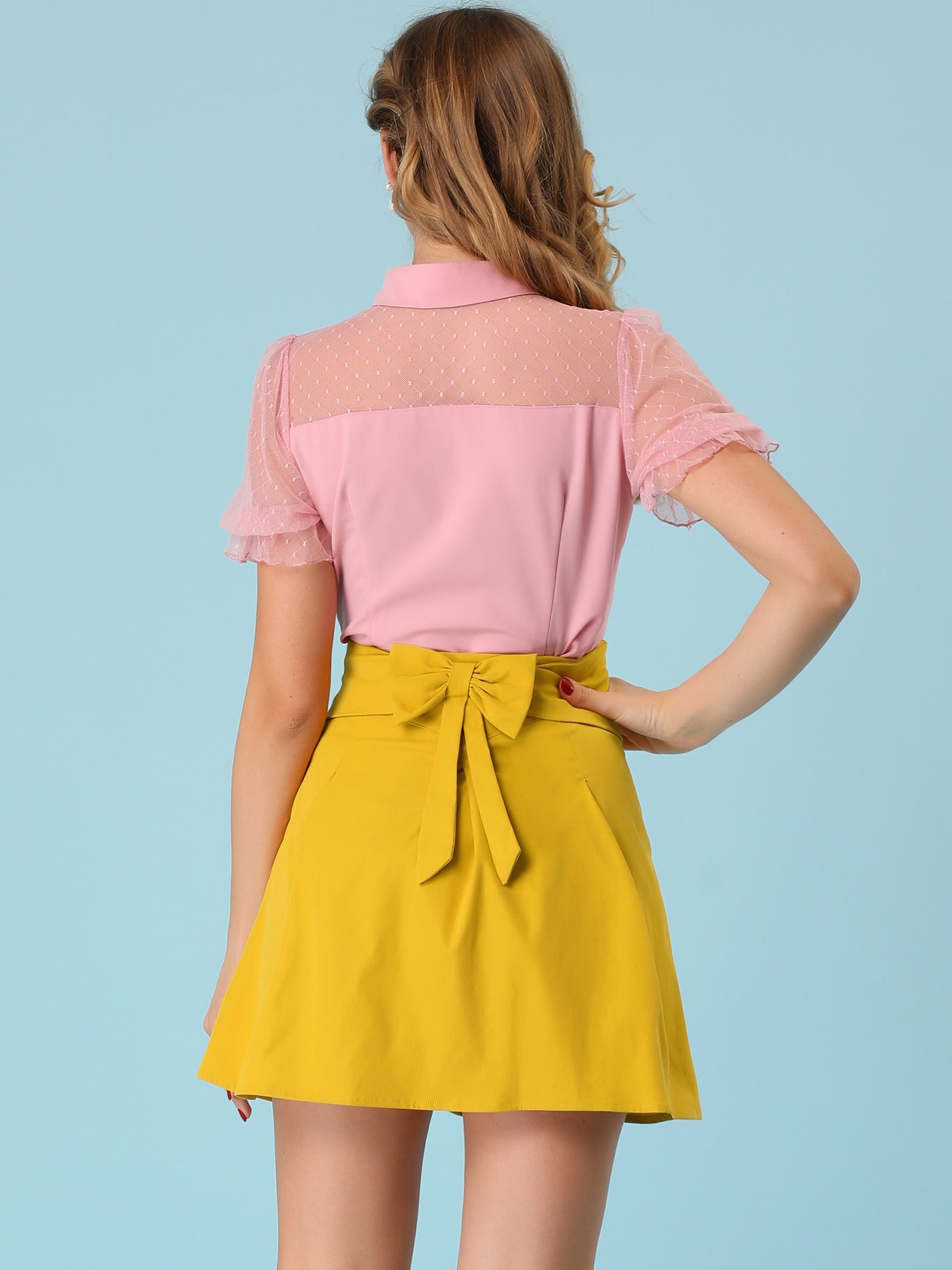 Allegra K Summer A-Line High Waist Tie Back Mini Short Skirt