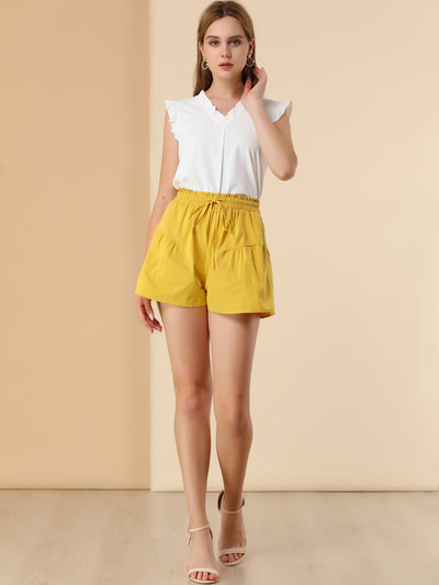 Casual Side Pockets Wide Leg Elastic Waisted Cotton Shorts