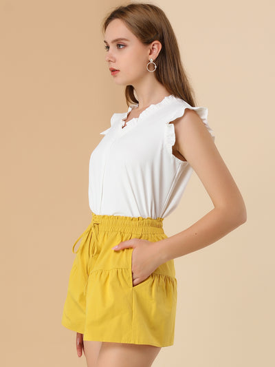 Casual Side Pockets Wide Leg Elastic Waisted Cotton Shorts