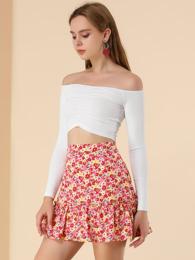Allegra K Floral A Line Ruffle Summer Mini Skirt