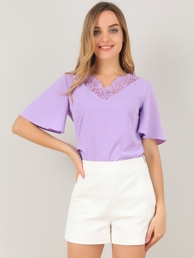 V Neck Butterfly Sleeve Business Casual Work Blouse