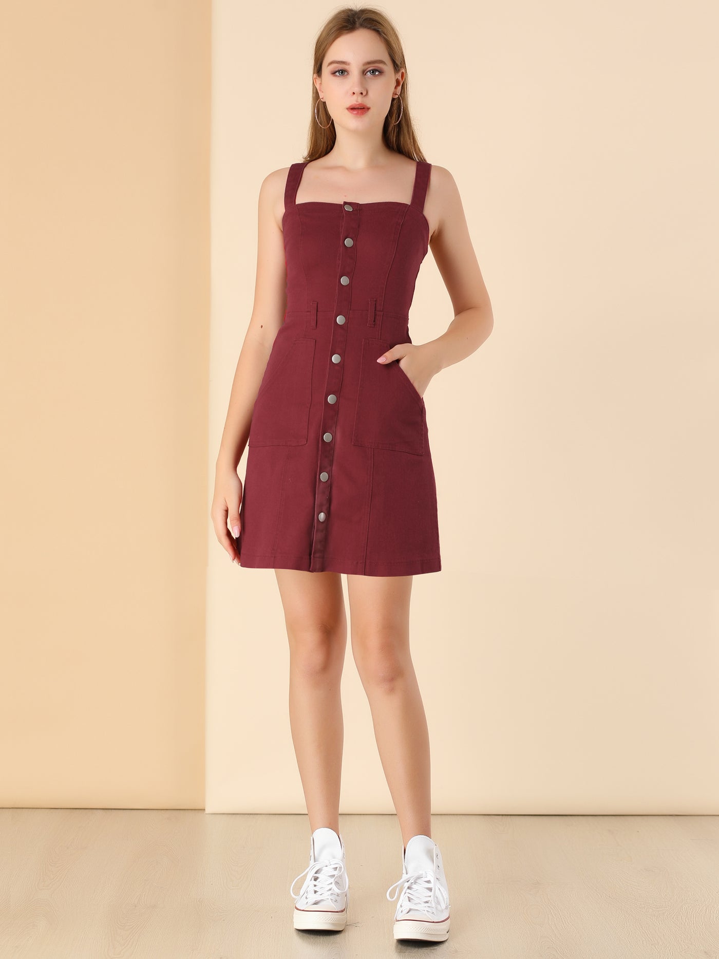 Allegra K Classic Adjustable Strap A-Line Denim Overall Dress