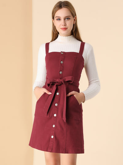 Classic Adjustable Strap A-Line Denim Overall Dress
