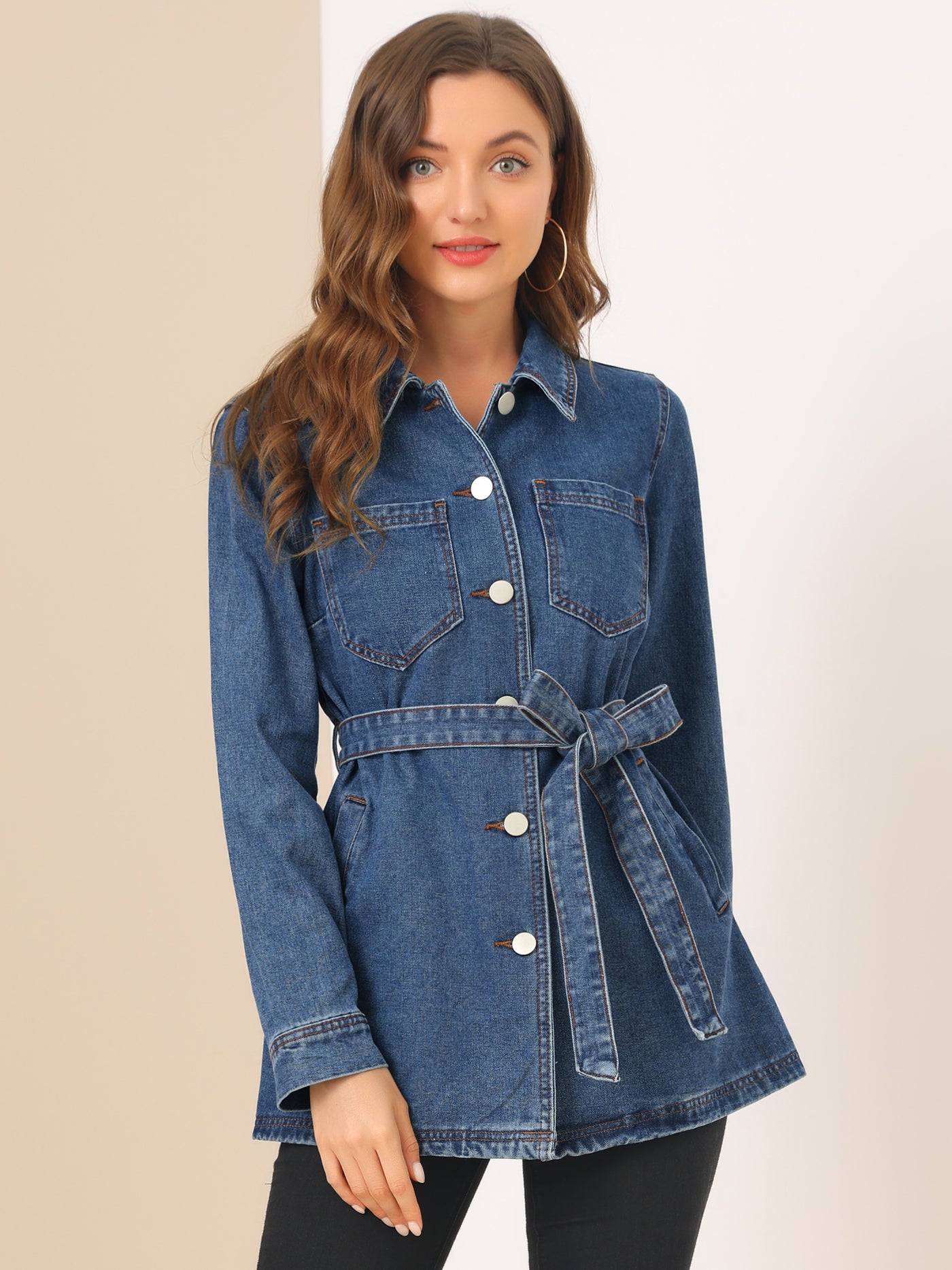 Allegra K s Jean Button Up Long Sleeve Washed Casual Denim Jacket