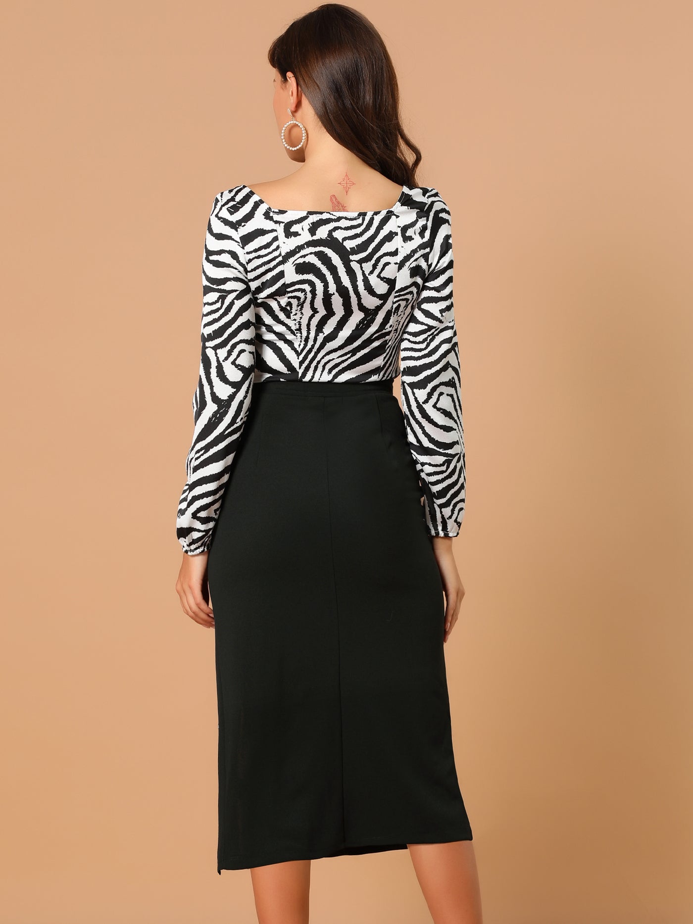 Allegra K Elastic Waist High Slit Solid Causal Button Decor A-Line Midi Skirt