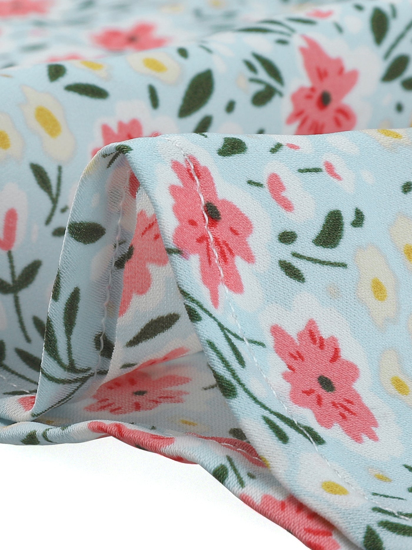 Allegra K Floral Print Ruffle Front V-Neck Short Puff Sleeve A-Line Dress