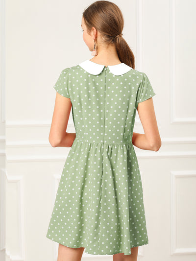 Peter Pan Collar Short Sleeve Contrast A-Line Polka Dots Dress