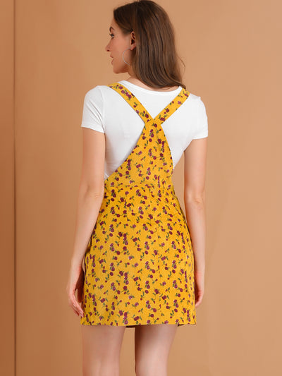 Adjustable Strap Pinafore Corduroy Floral Bib Overalls Dress