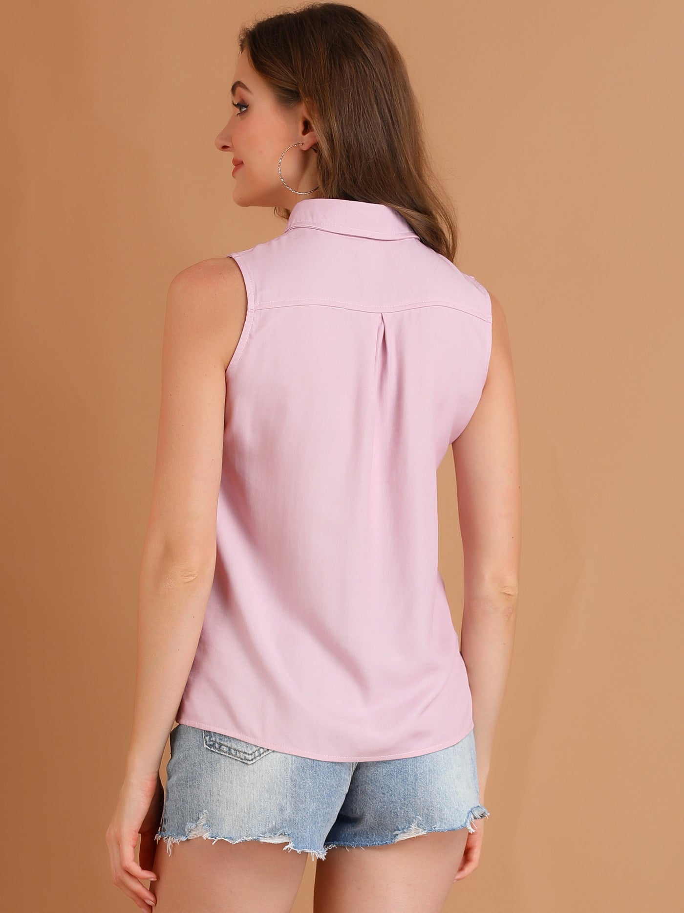 Allegra K Lapel Single Breasted Casual Office Sleeveless Shirt