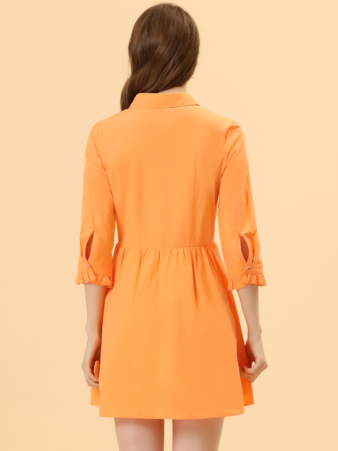 Allegra K Women's Casual Shirt Dress Ruched 3/4 Sleeve Button Up Mini Dresses