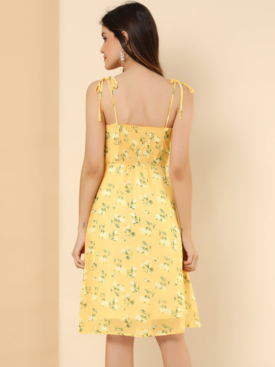 Spaghetti Strap Dress A-Line Smocked Beach Summer Floral Sundress