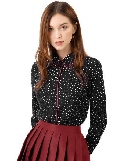 Allegra K Printed Long Sleeve Piped Button Down Office Shirt