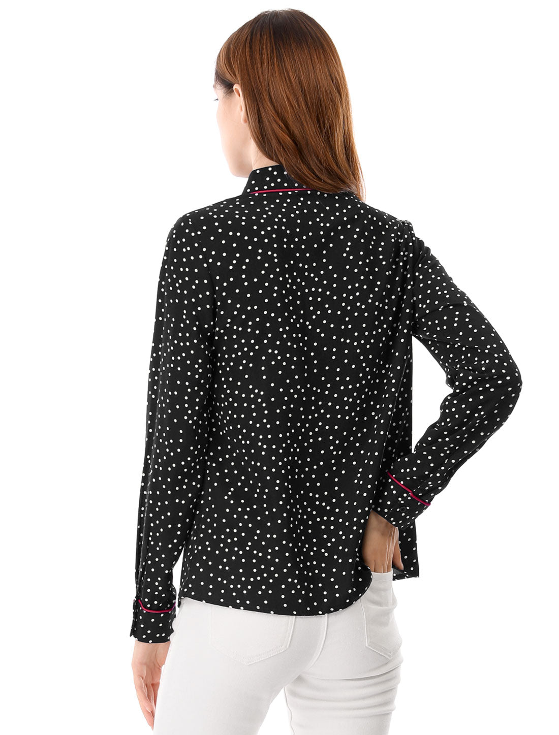 Printed Long Sleeve Piped Button Down Office Shirt | Allegra K