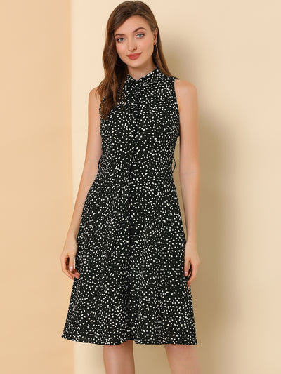Sleeveless Polka Dots Midi Shirt Dress