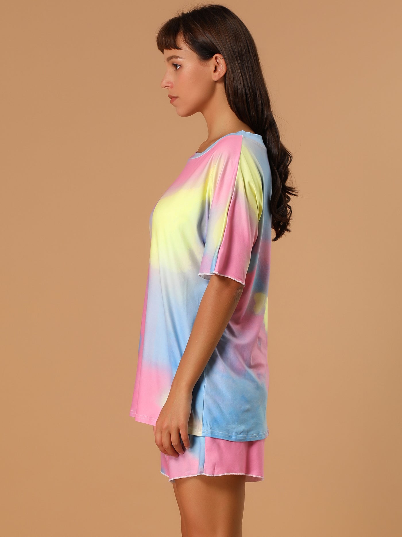 Allegra K Tie Dye Summer Short Sleeve Loungewear Pajamas Set