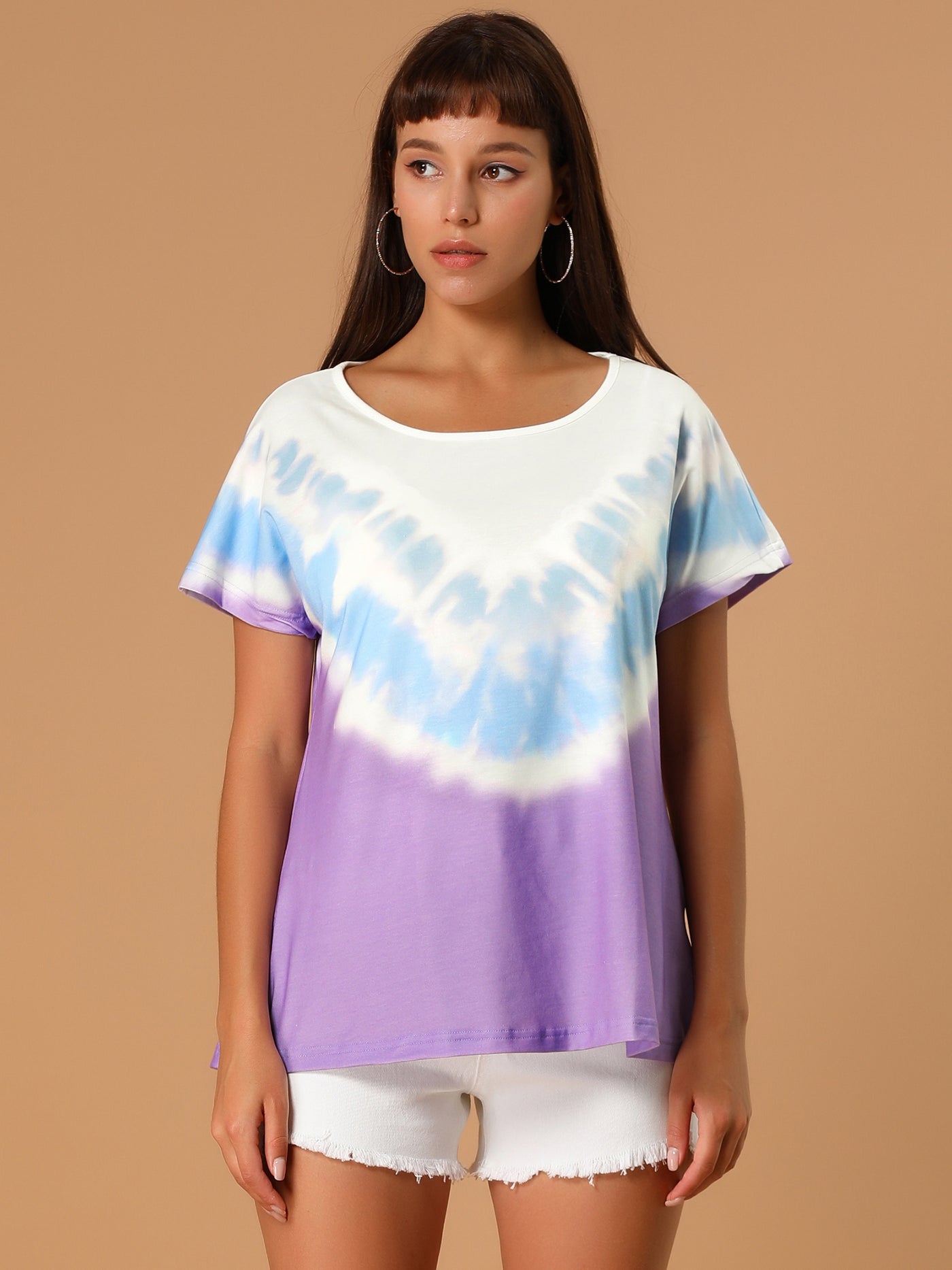 Allegra K Tie Dye T-shirt Short Sleeve Summer Tops