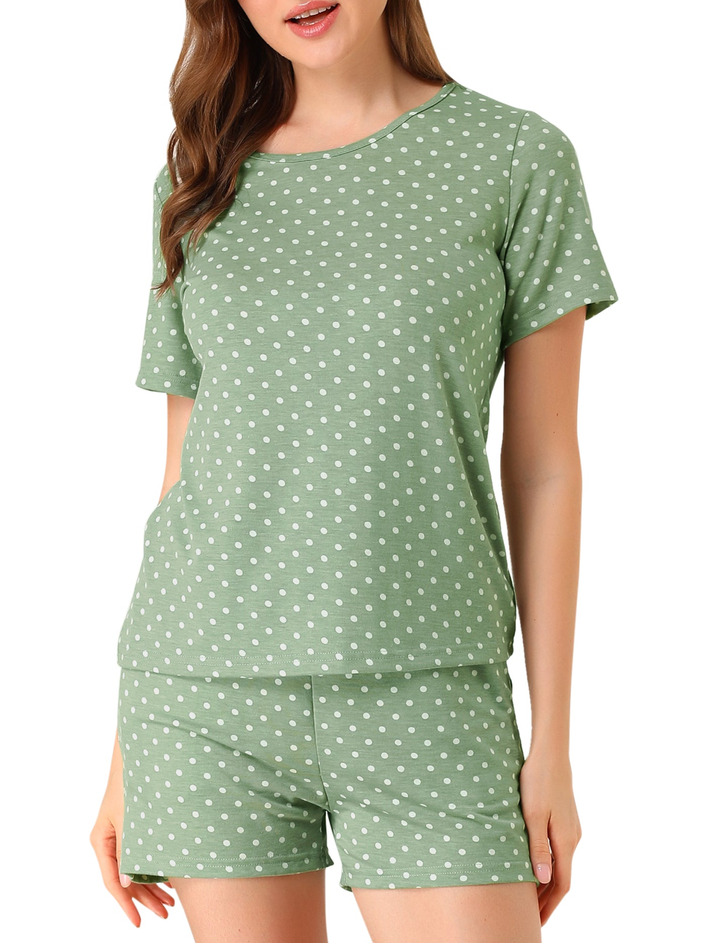 Allegra K Cute Round Neck Short Sleeve Pjs Sleepwear Polka Dots Pajama Set