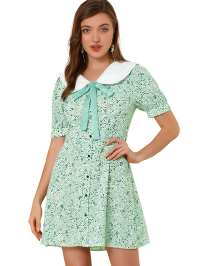 Peter Pan Collar Flowy Short Sleeve Ruffle Summer Floral Shirt Dress