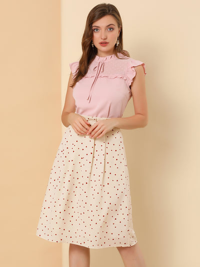 Vintage Belted Elastic High Waist A-Line Printed Midi Skirt