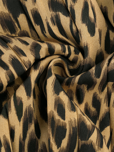 Leopard Print Elastic Wasit Swing Shirring Pleat Midi Skirt