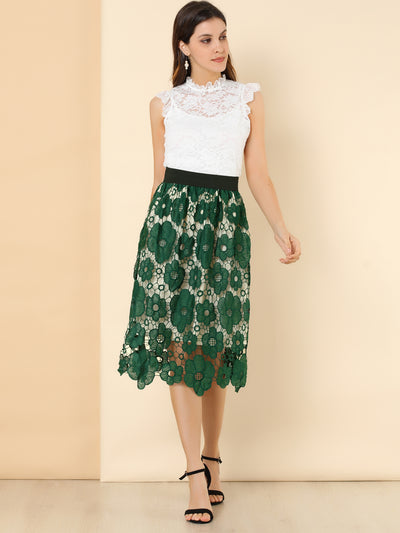 Saint Patrick's Day Elegant Elastic Waist Floral Lace Midi Skirt